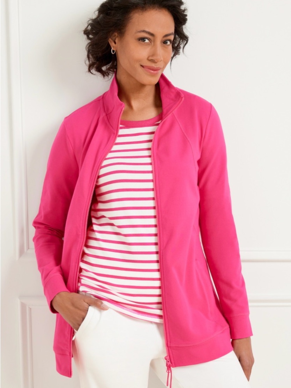 Talbots Everyday Stretch Mock Neck Zip-Front Jacket in Deep Pink Size 2X